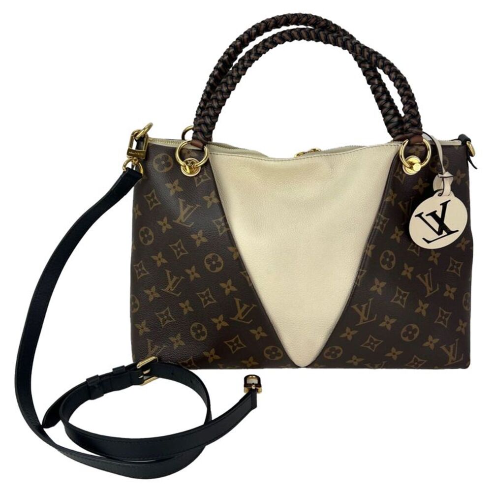 Louis Vuitton Braided V Tote MM Cream Leather Canvas Shoulder Hand Bag - Picture 4 of 10